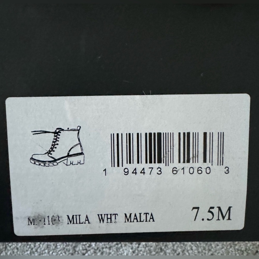 MIA Malta White Lace-Up Combat Boots with Black Lug Sole - Picture 3 of 6